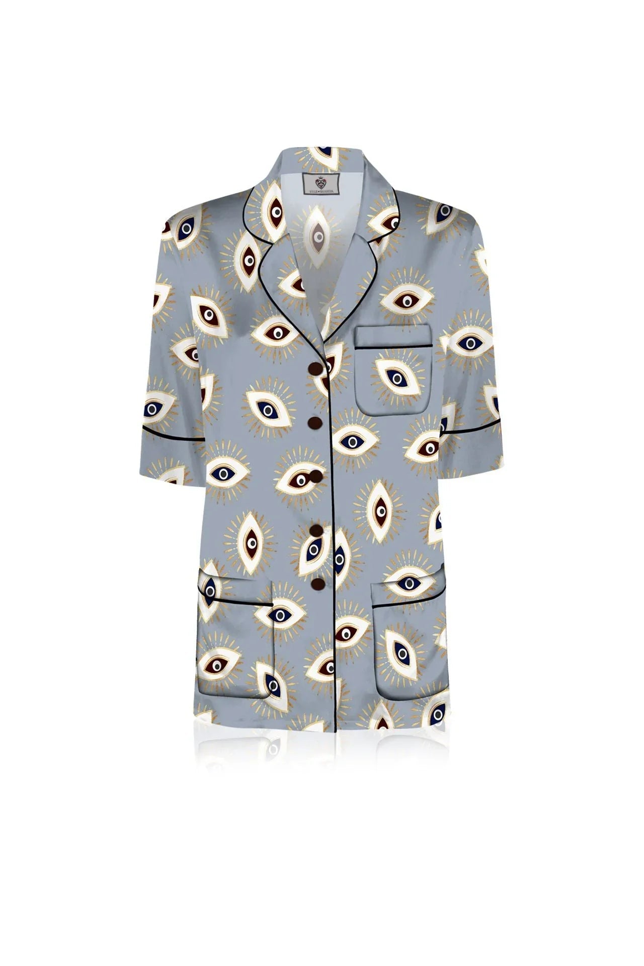 Biodegradable Fabrics Vegan Silk Half Sleeve Pajama Set in  Evil Eye Grey