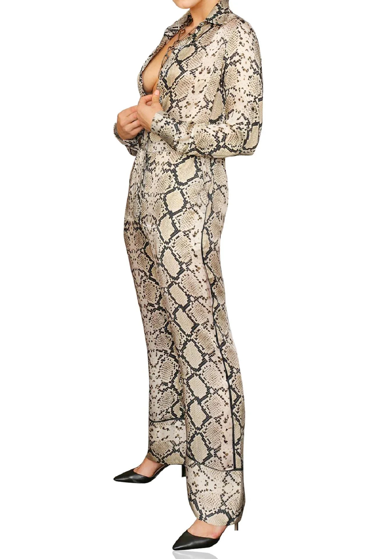 Collar Jumpsuit-Animal Print