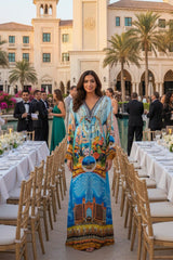Blue V Neck Long Dress
