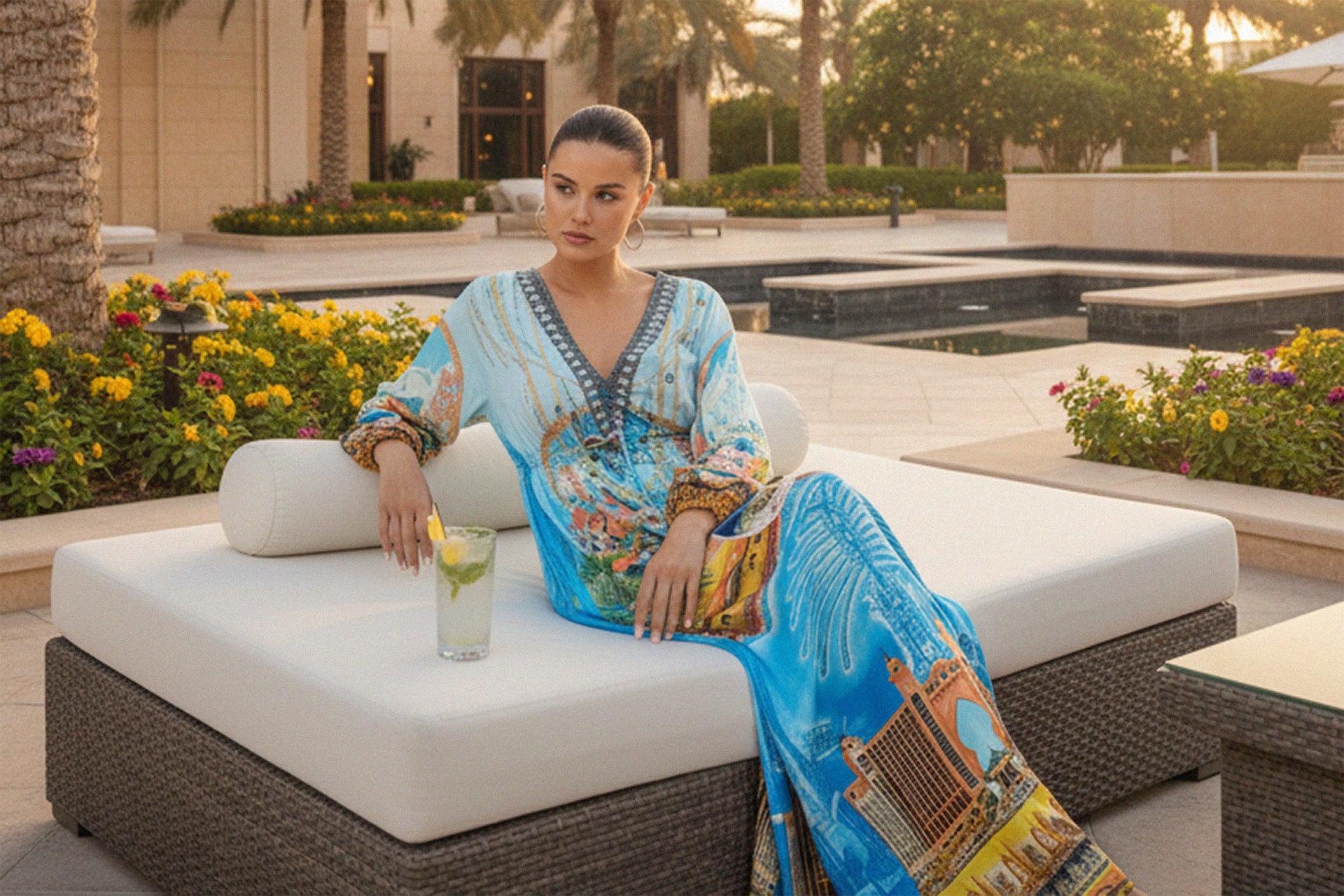 Blue V Neck Long Dress