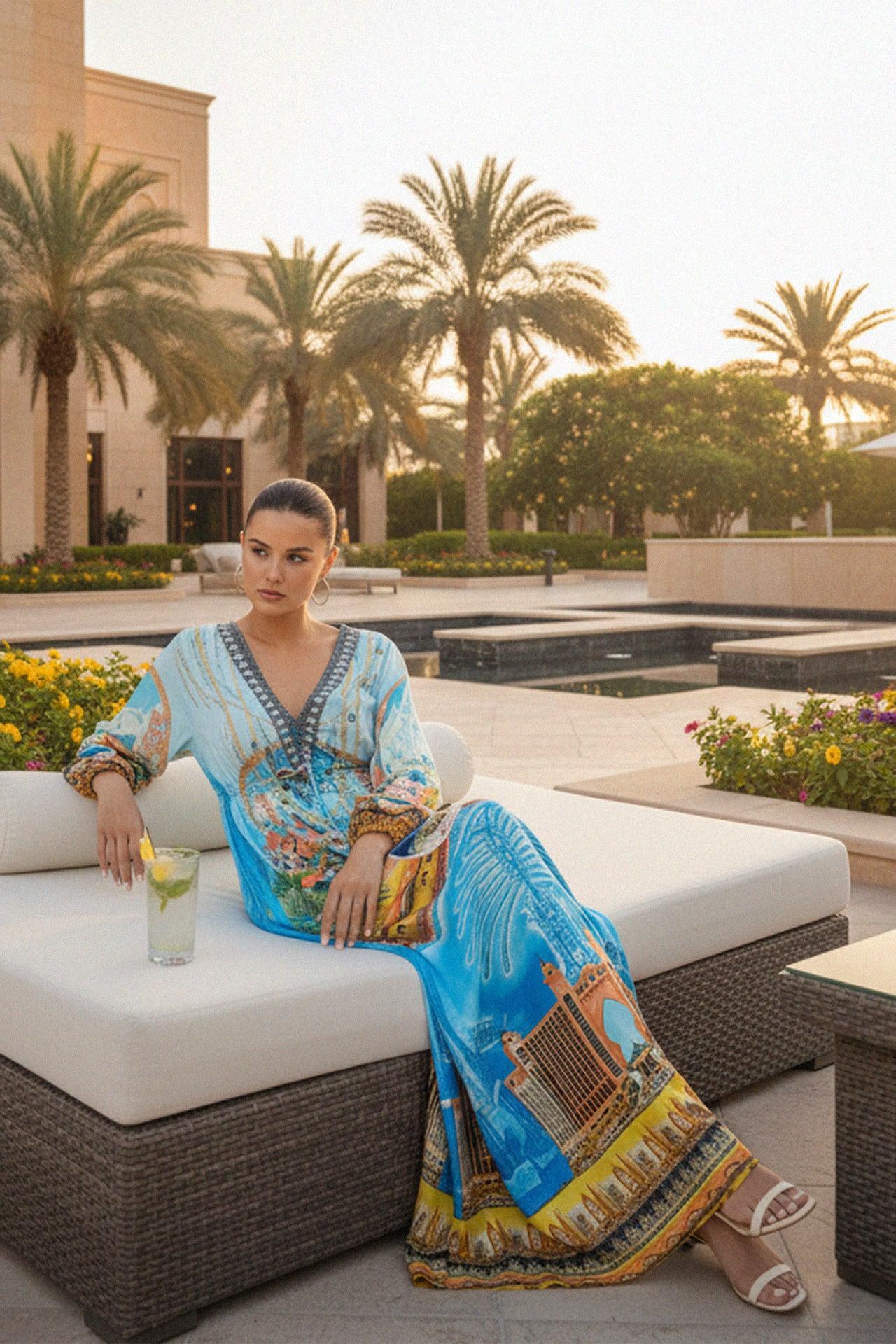 Blue V Neck Long Dress