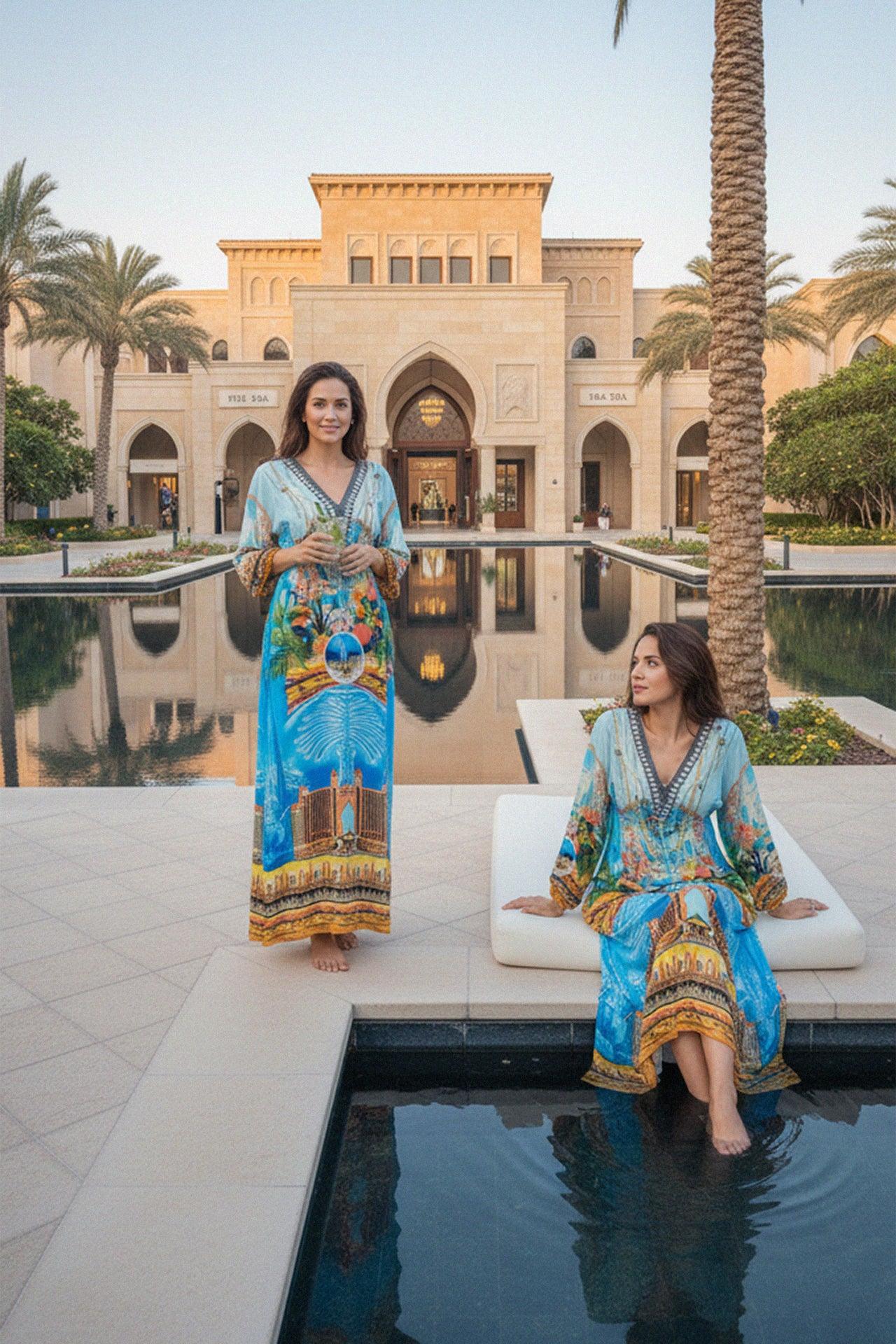 Blue V Neck Long Dress
