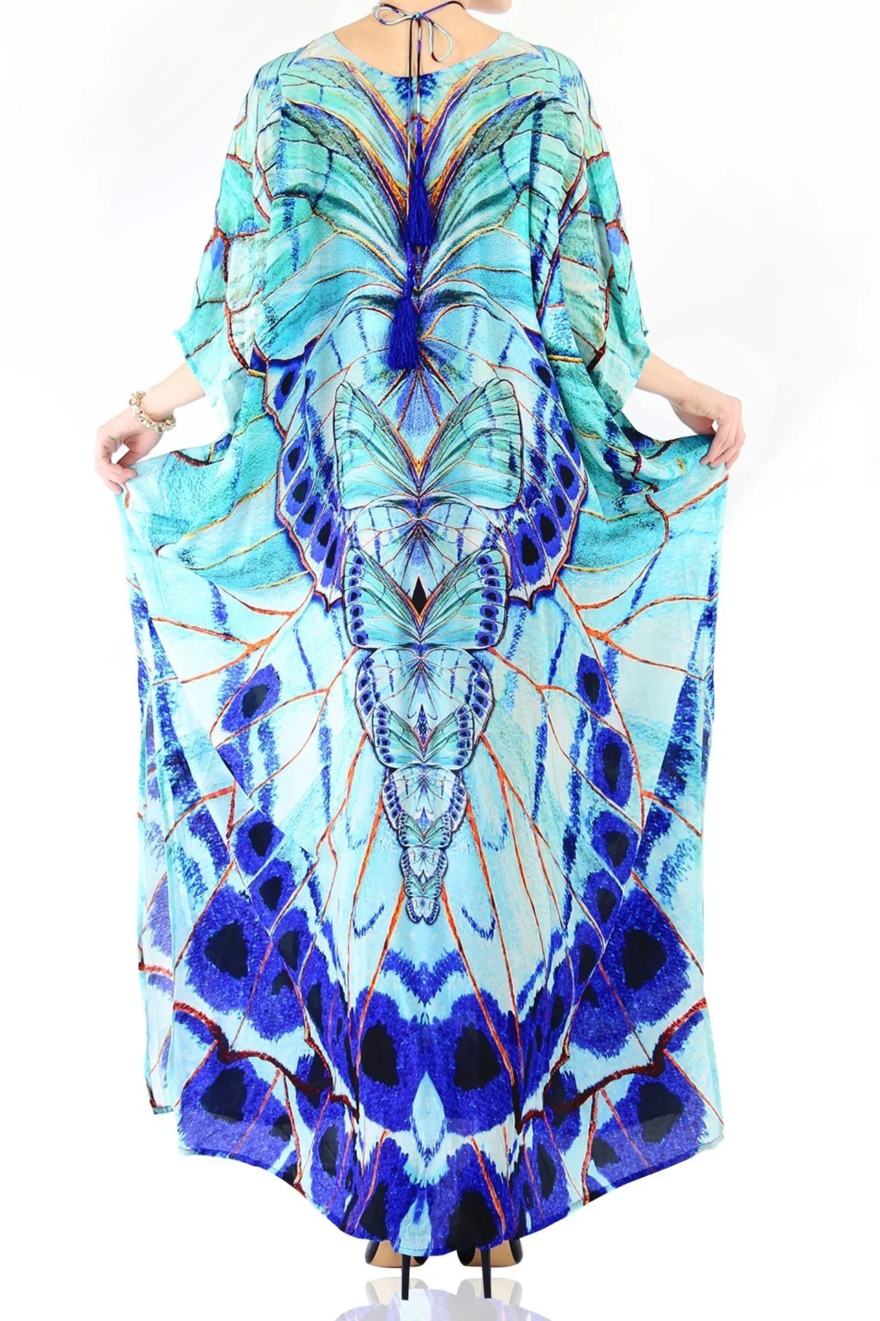 Butterfly Print Lace Up Kaftan
