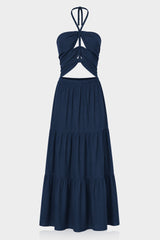 Blue Cut Out Layered Maxi Dress