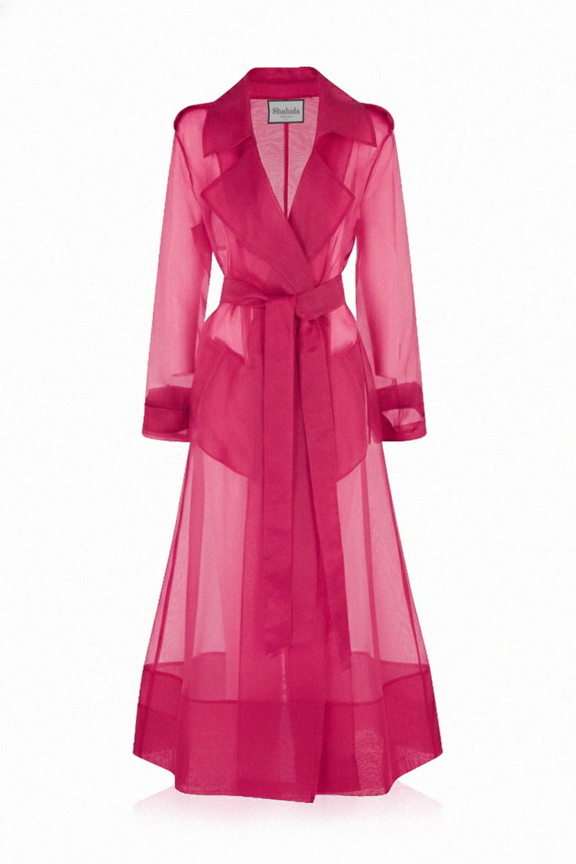 Blush Pink Sheer Silk Organza Trench Coat – Minimalist Wedding Guest & Summer Layer