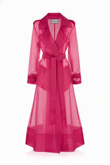 Blush Pink Sheer Silk Organza Trench Coat – Minimalist Wedding Guest & Summer Layer