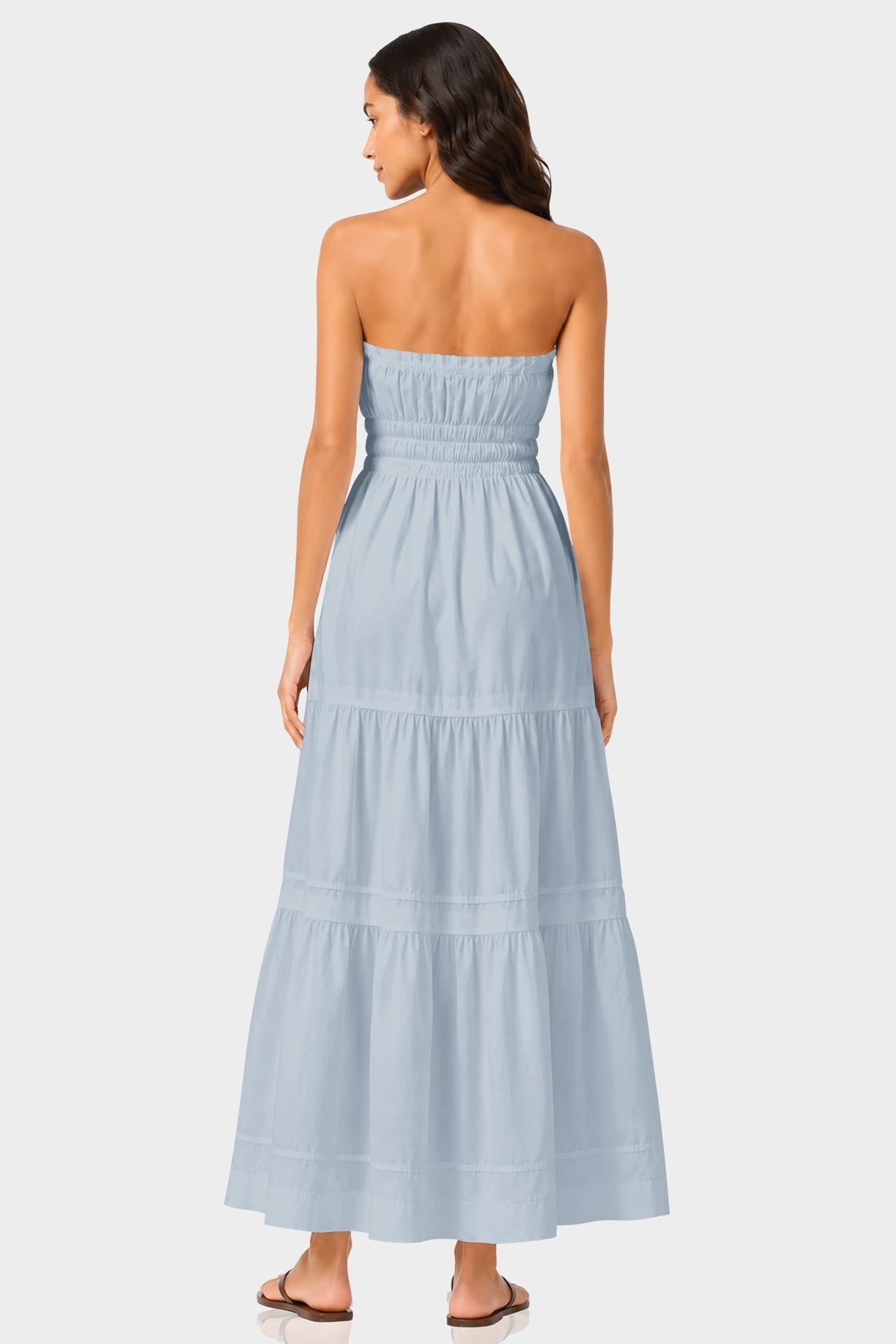Dusty Blue Strapless Flowy Cotton Maxi Dress for Destination Weddings