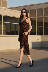 Brown Satin Lace Trim Midi Slip Dress for Glamorous Evenings