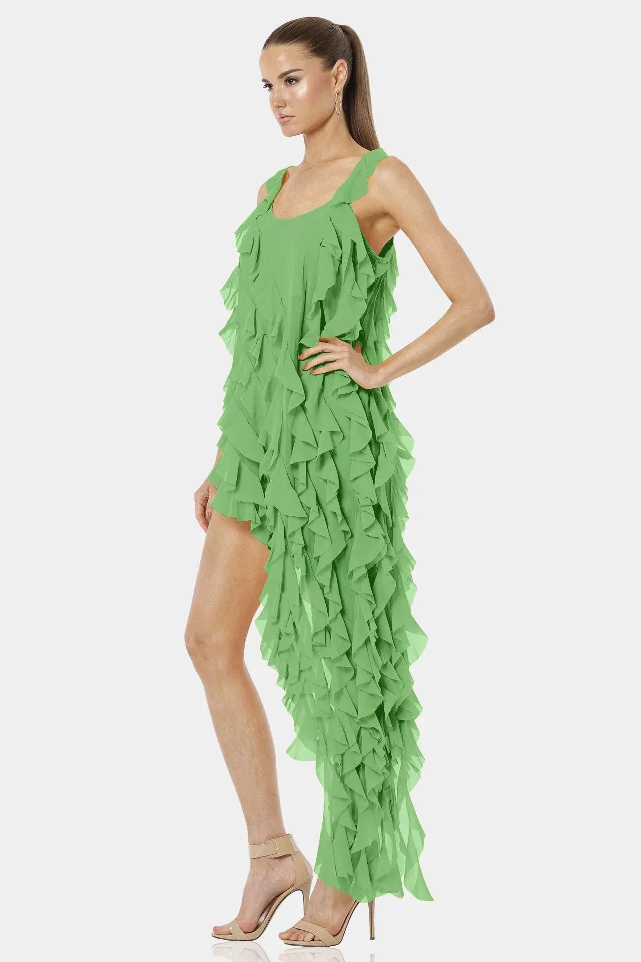 Carmen Mint Green High Low Dress With Ruffles