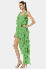 Carmen Mint Green High Low Dress With Ruffles
