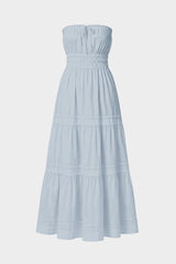 Dusty Blue Strapless Flowy Cotton Maxi Dress for Destination Weddings