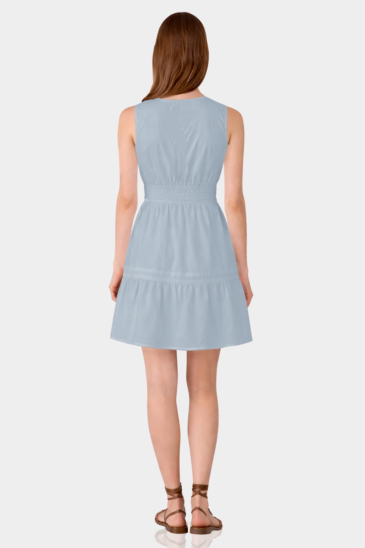 Dusty Blue Sleeveless Smocked Waist Cotton Mini Dress – Brunch Date Dress