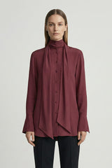 Burgundy  Scarf Tie Neck Blouse