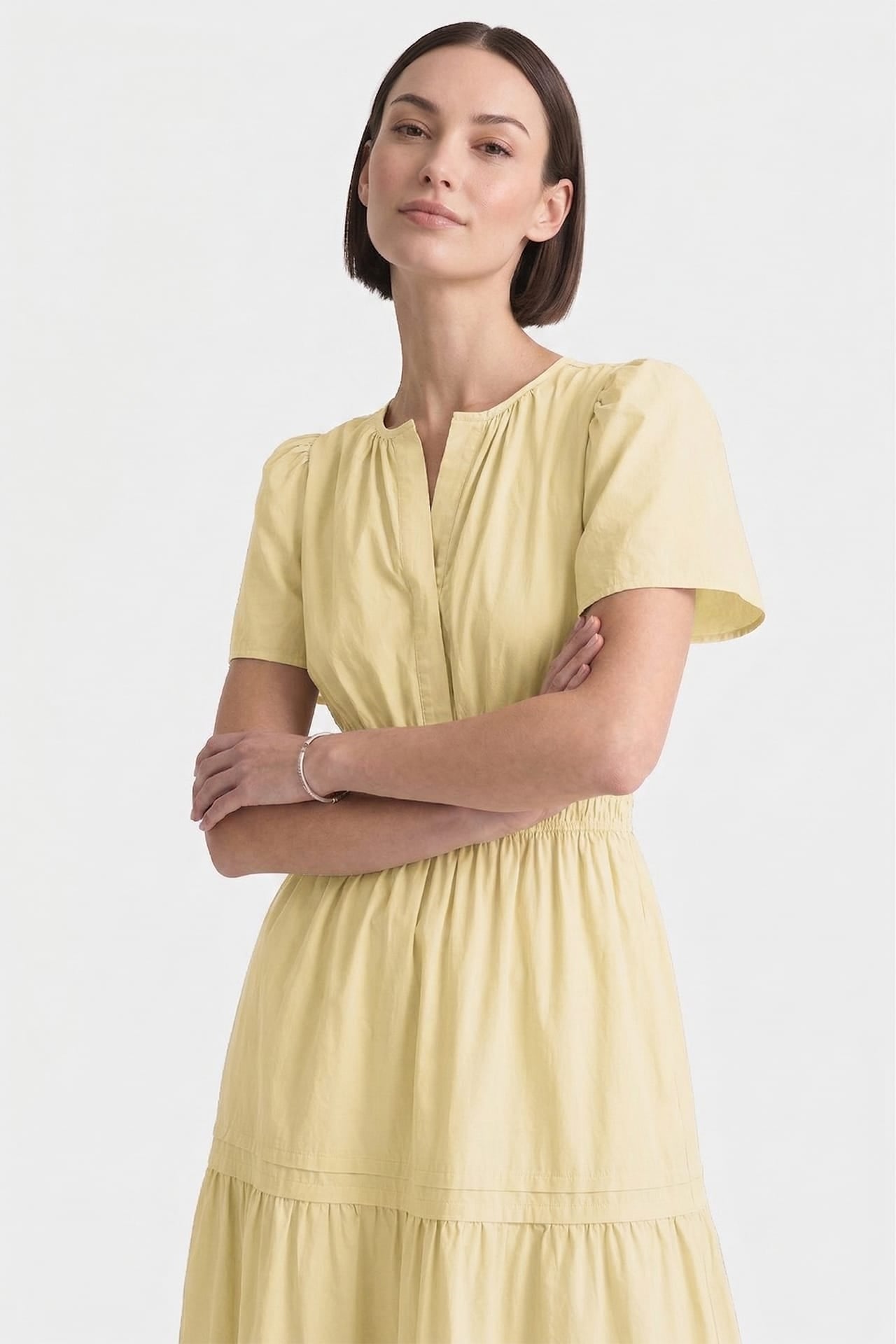 Champagne Two Tiered Soft Cotton Poplin Maxi Dress