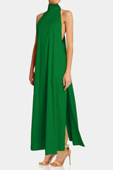 Classic Green High-Neck Maxi Dress
