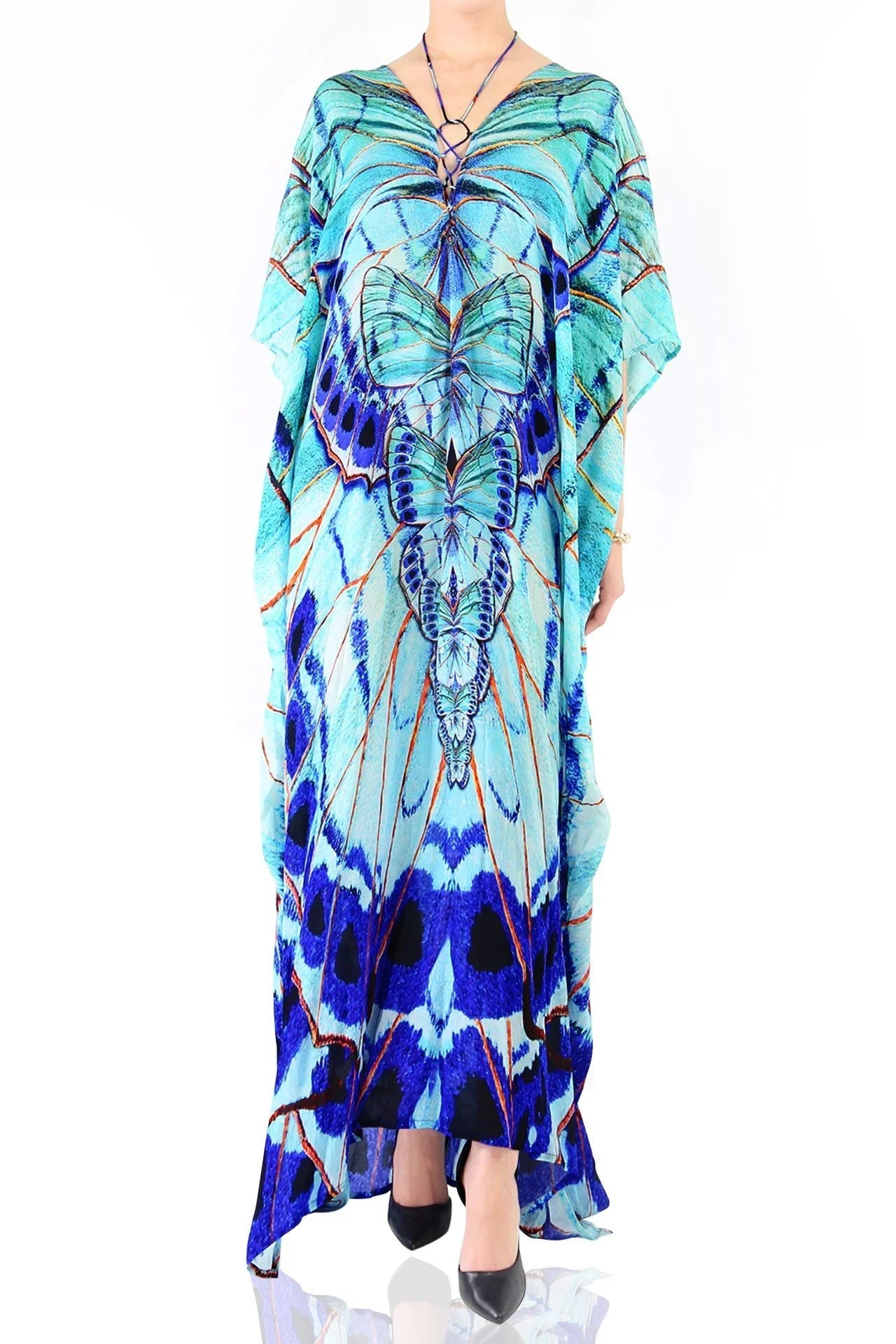 Butterfly Print Lace Up Kaftan