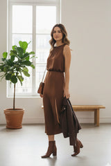 Brown Midi Dress with Side Slit