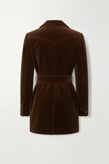 Brown Velvet Belted Longline Coat for Women