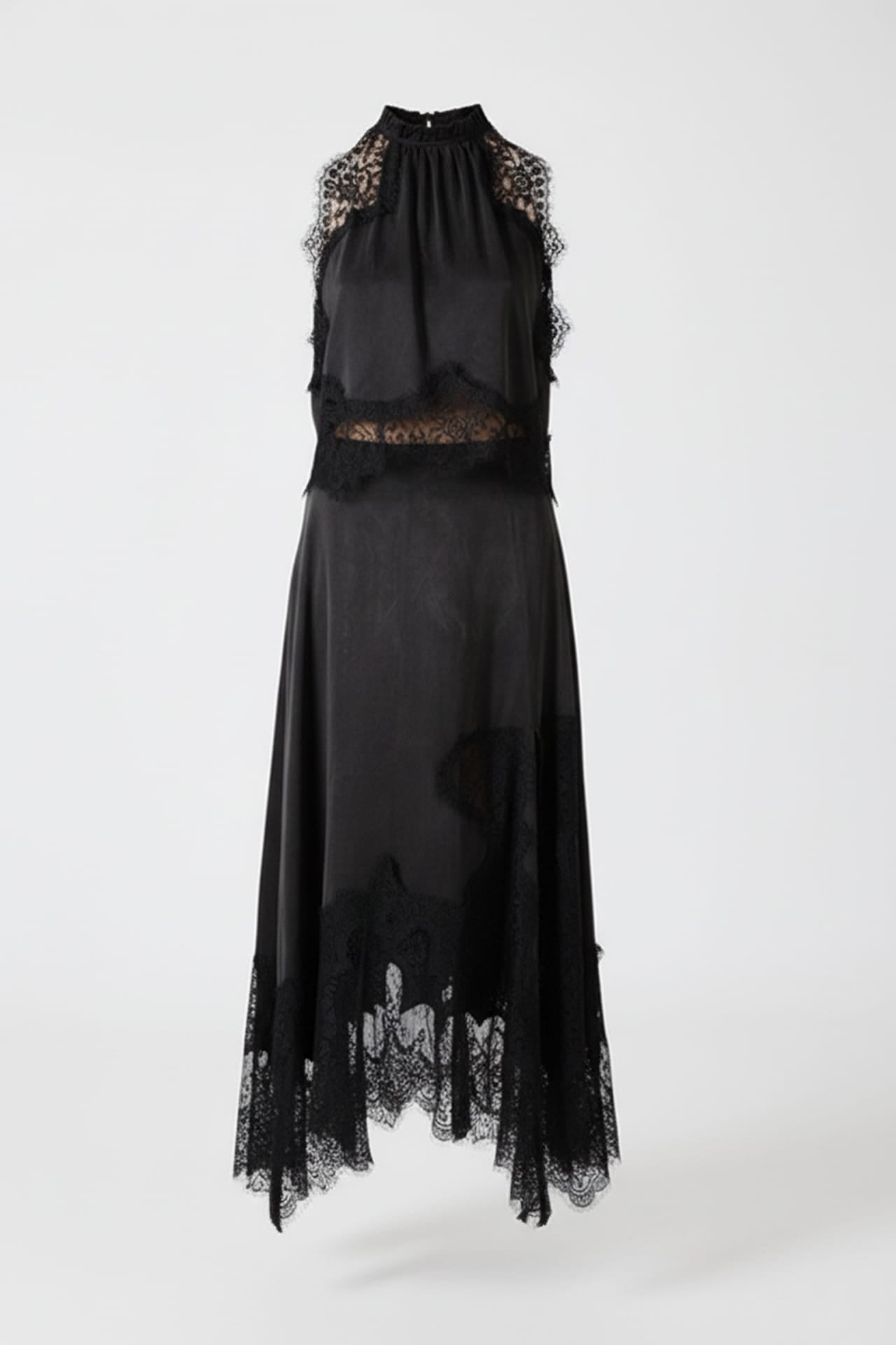 Classic Black Lace Trim Midi Dress