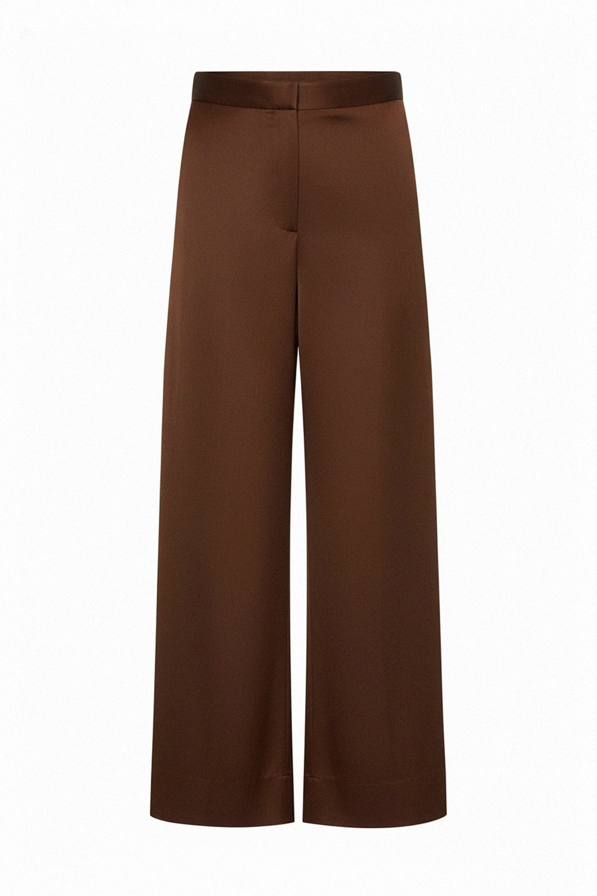 Brown Satin Wide-Leg Trousers for Women