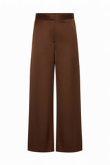Brown Satin Wide-Leg Trousers for Women