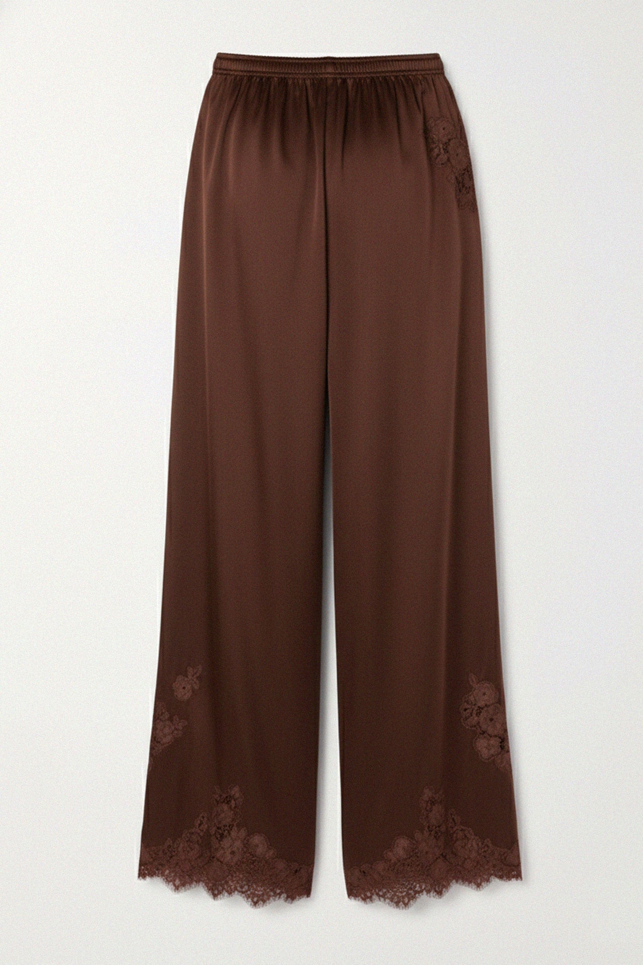 Brown Satin Wide-Leg Pajama Pants