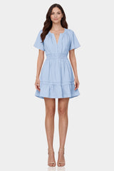 Powder Blue Flutter Sleeve Tiered Mini Dress for Women – Engagement Party Dress