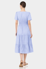 Icy Blue Vacation Tiered Midi Dress for Women – European Summer Dress