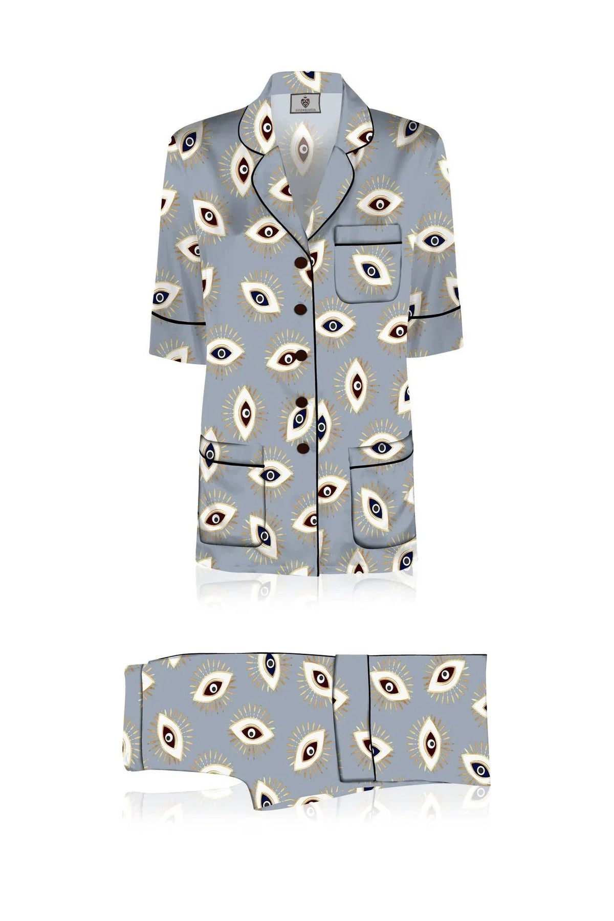 Biodegradable Fabrics Vegan Silk Half Sleeve Pajama Set in  Evil Eye Grey
