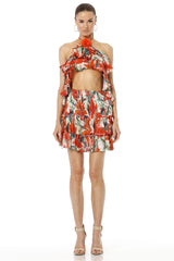 Canaves Epitome Floral Printed Halter Neck Ruffle Top
