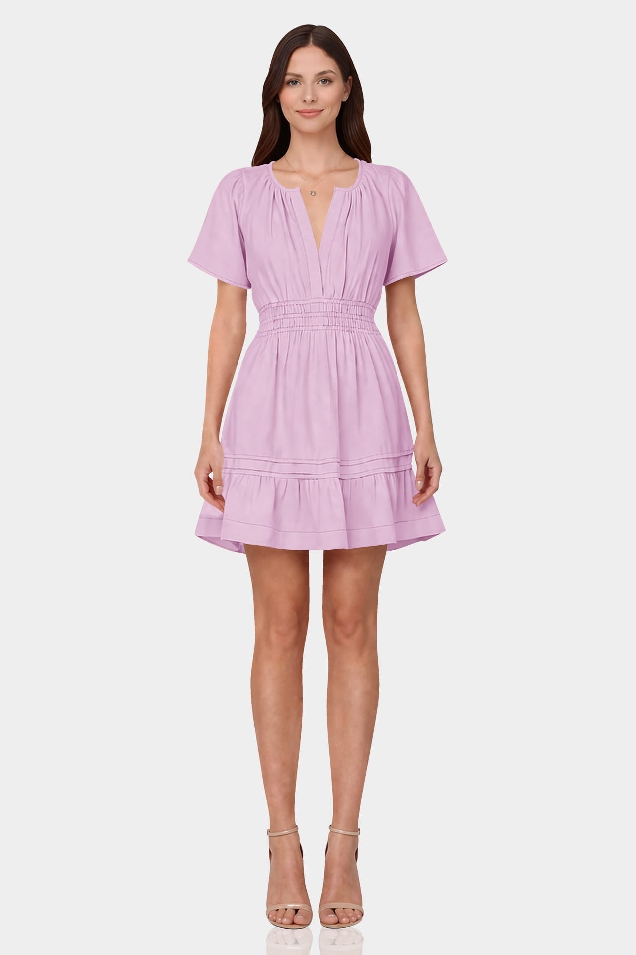 Candy Pink Flowy Mini Dress with Smocked Waist – Travel Friendly Dress