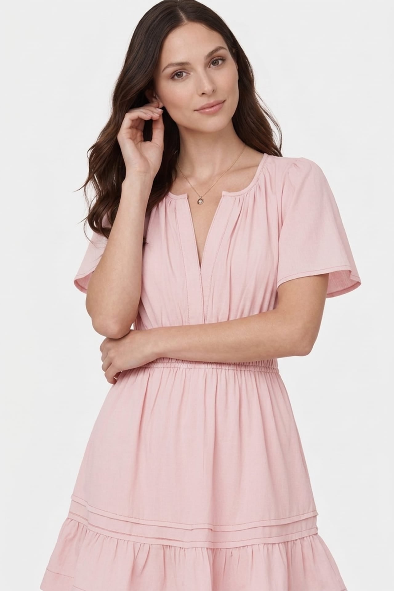 Blush Pink Smocked Waist Mini Dress for Women – Casual Day Dress