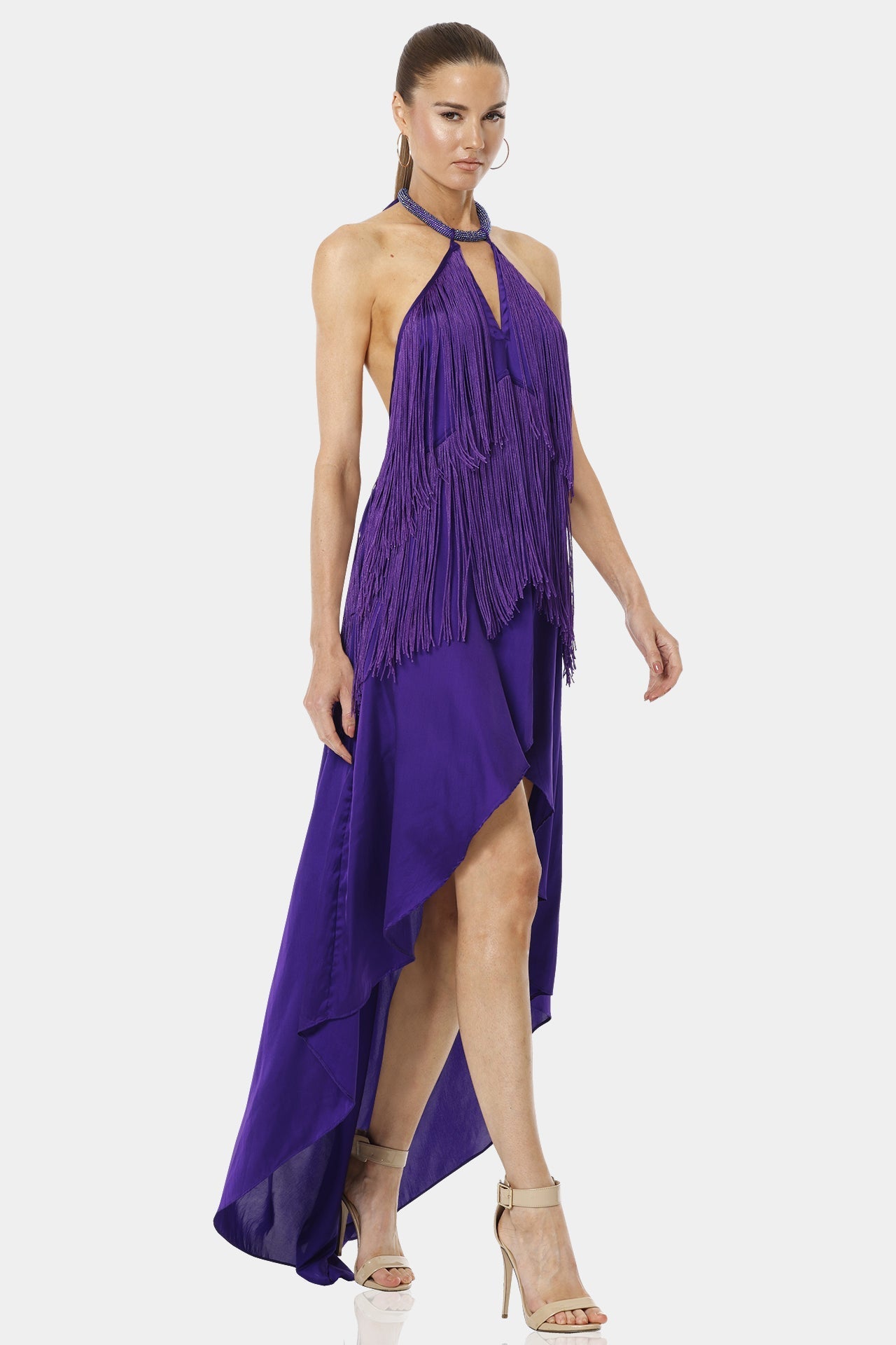 Carmina Purple Dress With Dancing Fringes