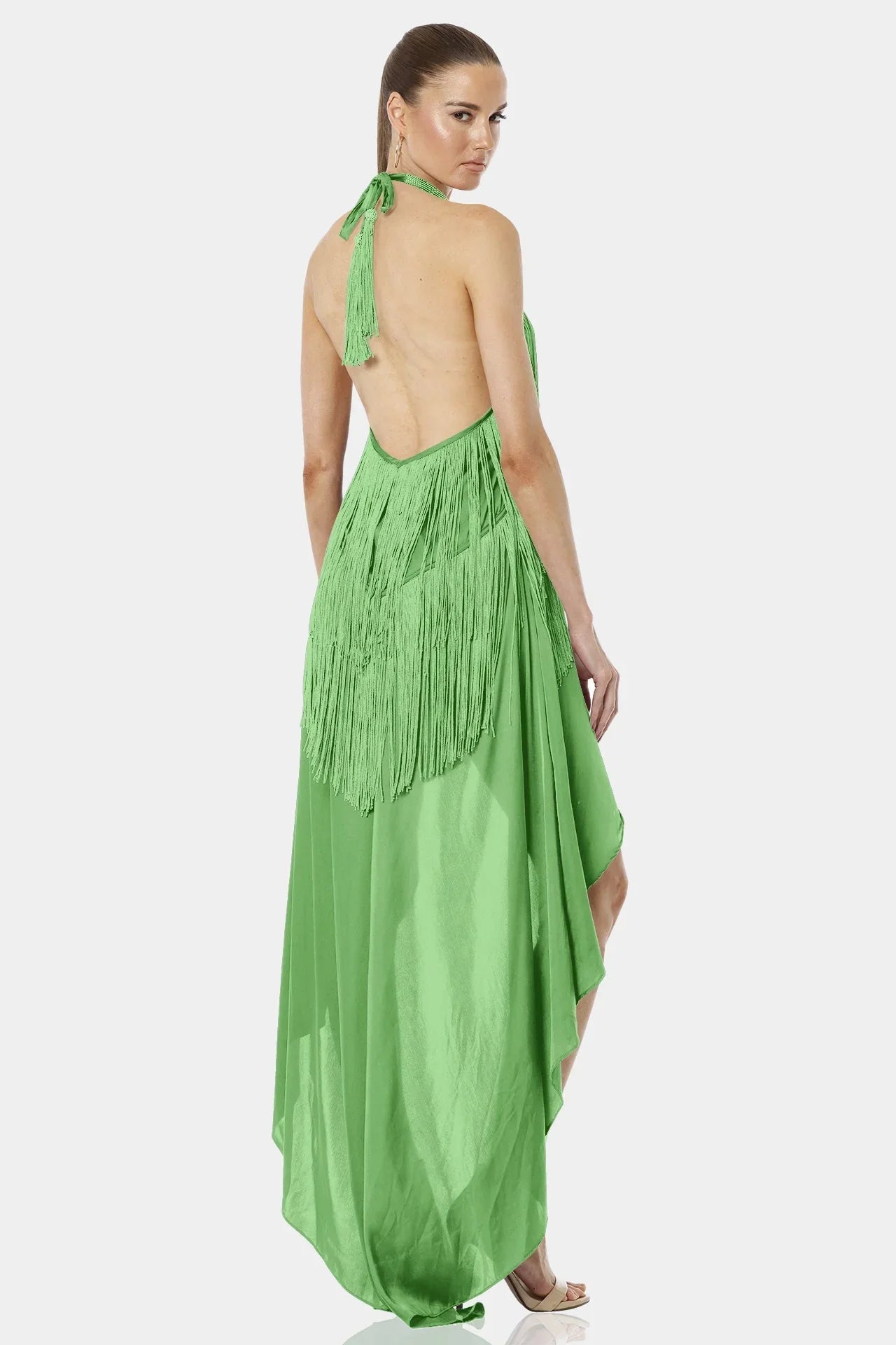 Carmina Mint Green Aesthetic Dress With Long Fringe