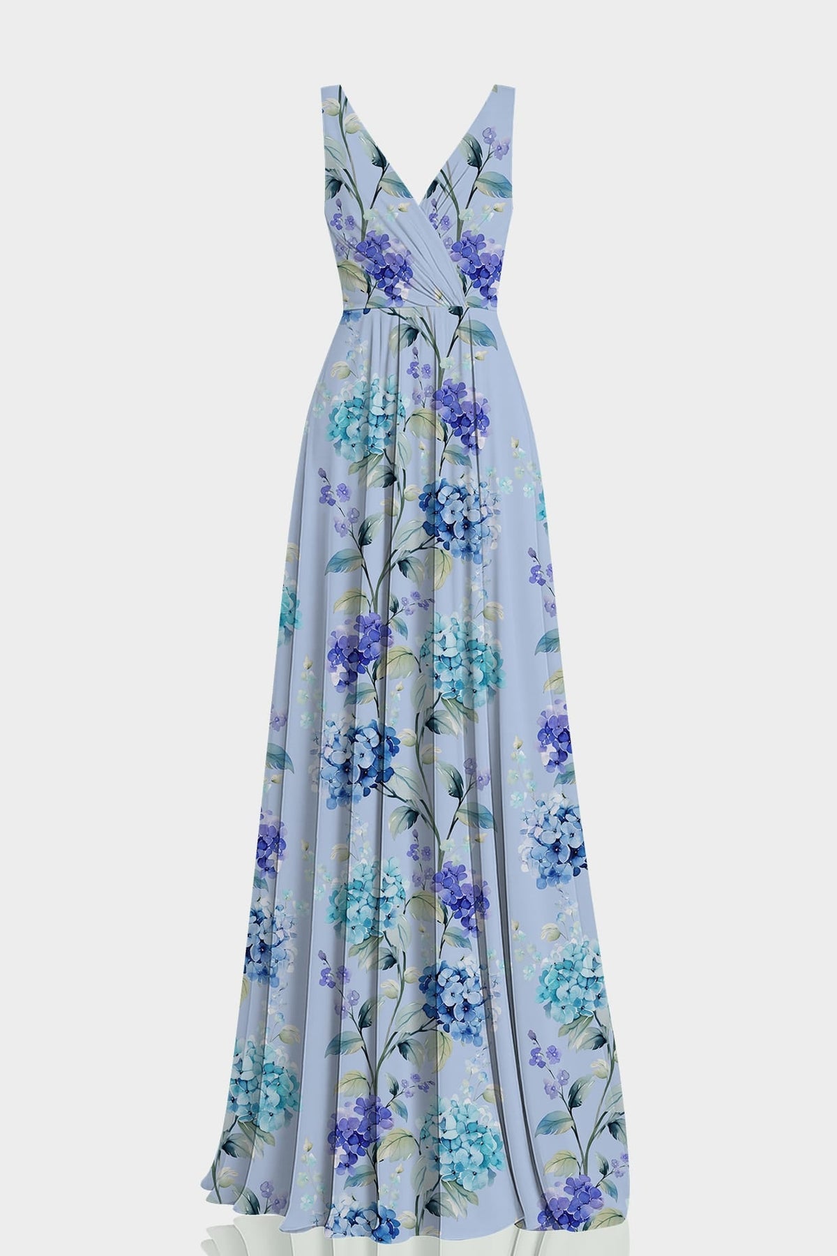 Hydrangea Floral Plunge V Neck Maxi Dress