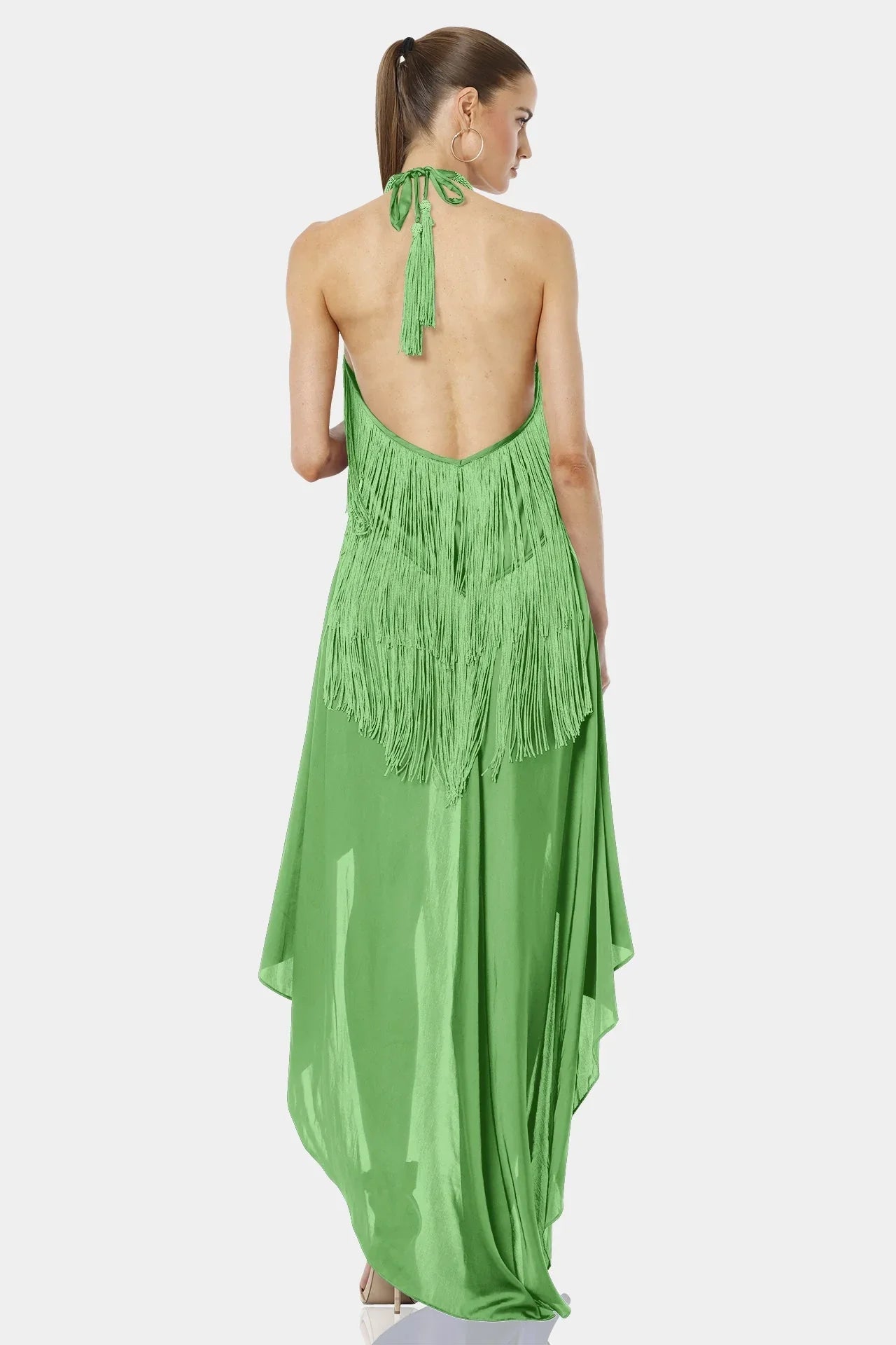 Carmina Mint Green Aesthetic Dress With Long Fringe