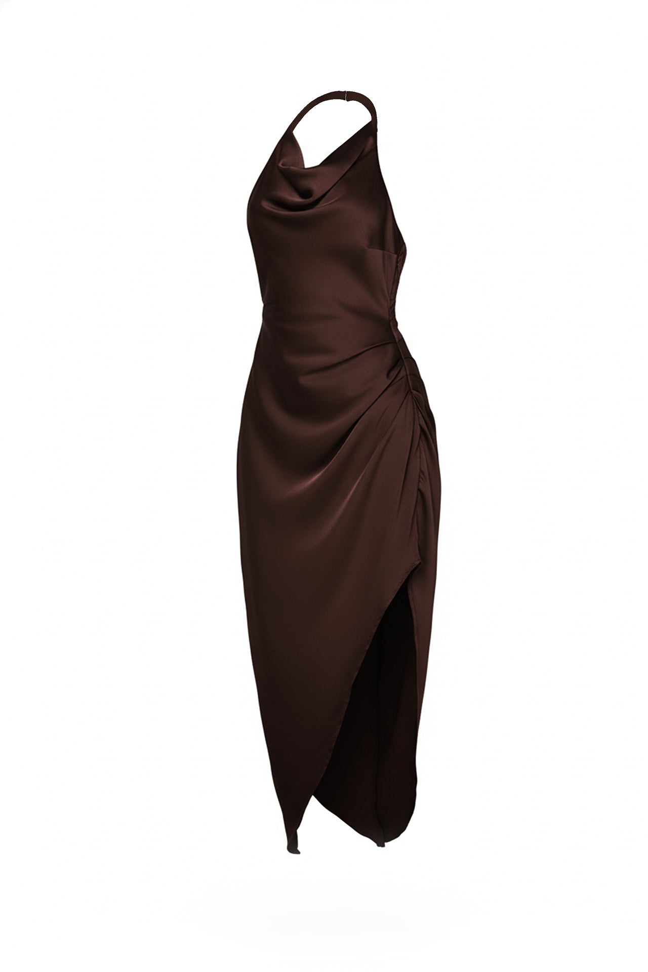 Designer Bodycon Dress in Brown with Halter Neck