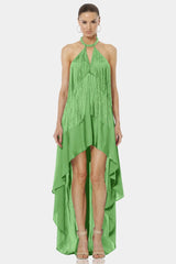 Carmina Mint Green Aesthetic Dress With Long Fringe