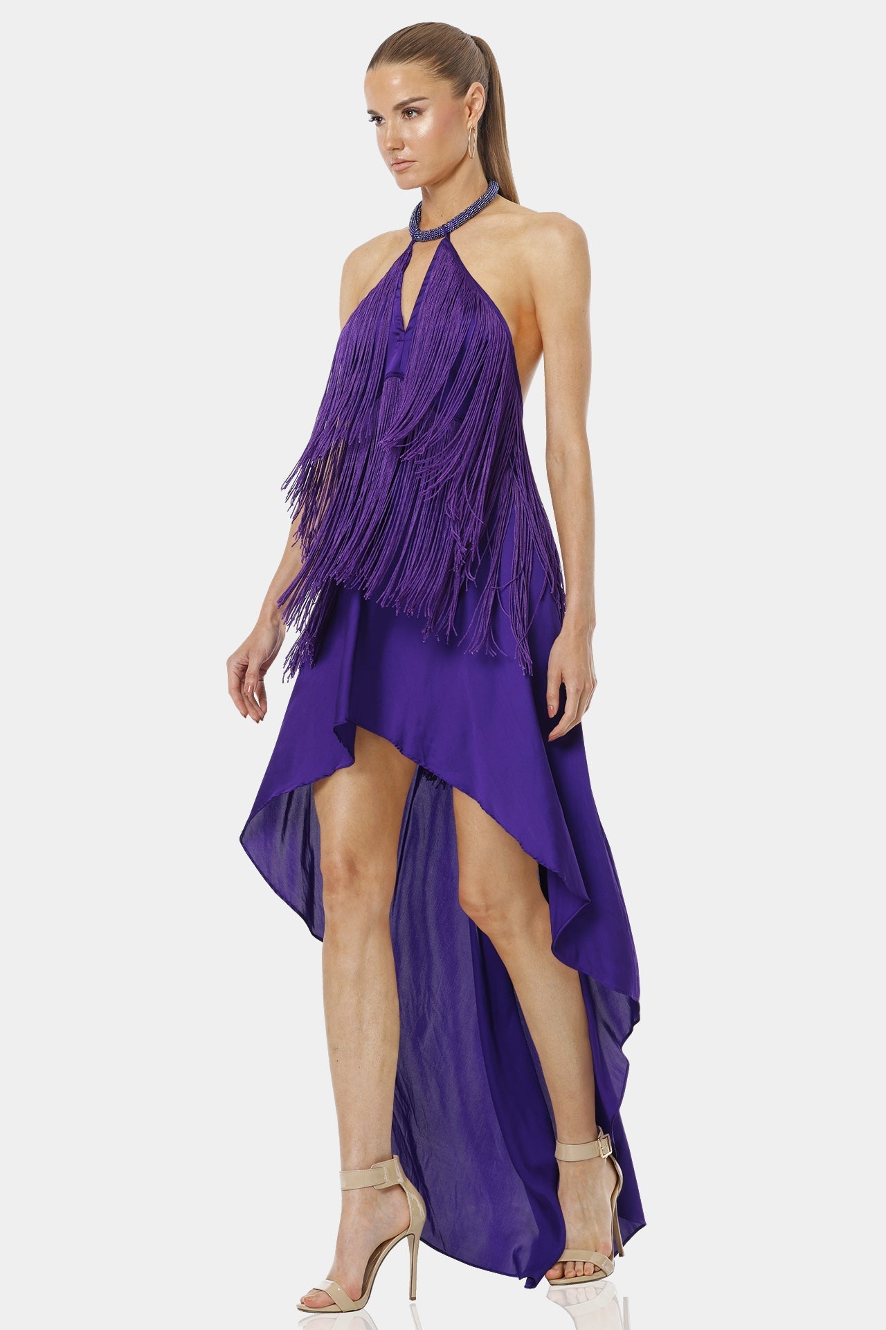 Carmina Purple Dress With Dancing Fringes