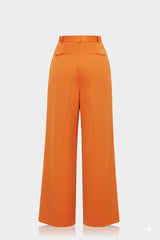Burnt Orange High Waisted Satin Wide Leg Pants for Petite Women – European Summer Evening