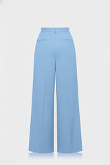 Powder Blue Satin Wide Leg Trousers Women for Luxury Resort Wear & Elegant Vacation Styling