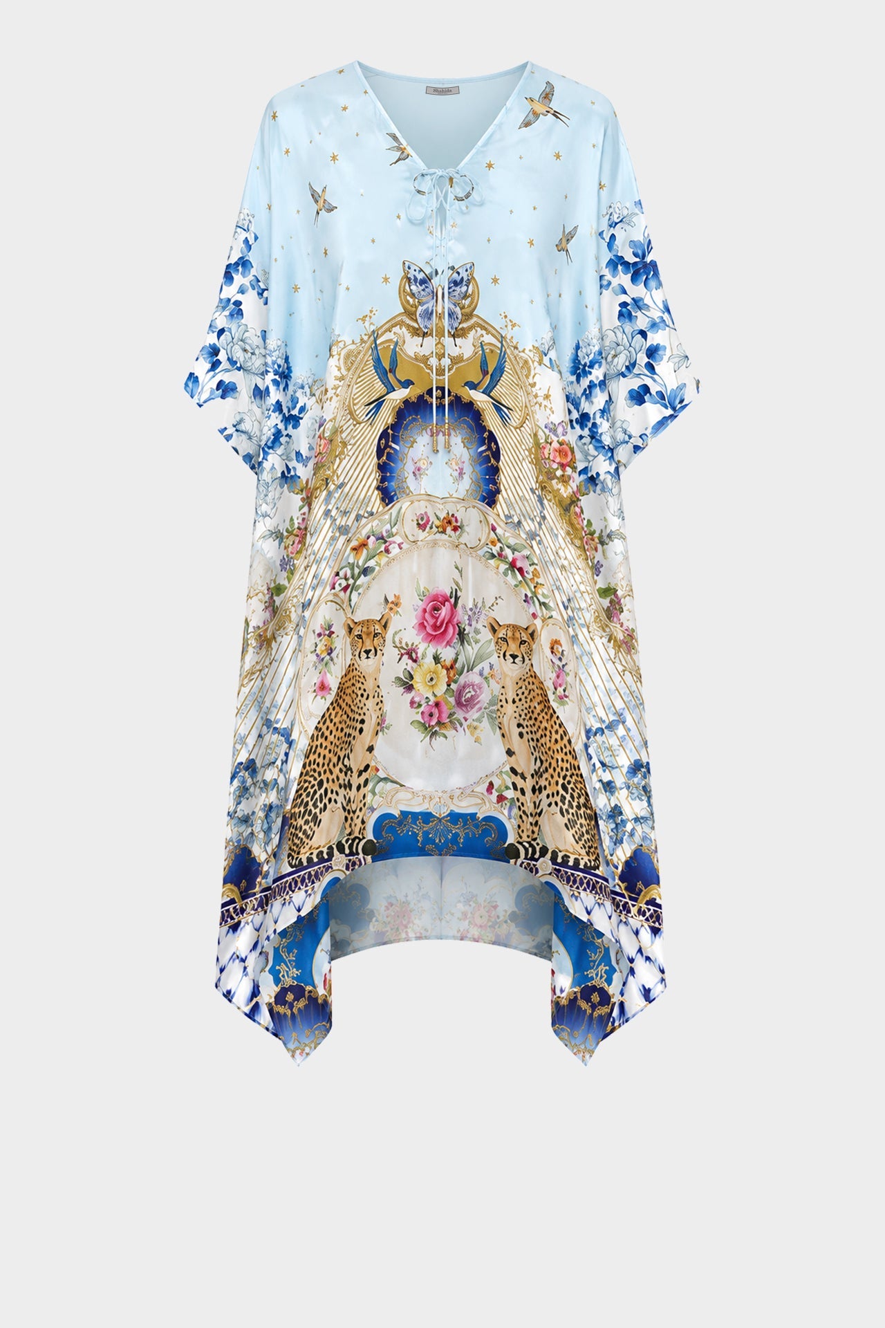 Blue Romanticism Print Knee-Length Convertible Kaftan