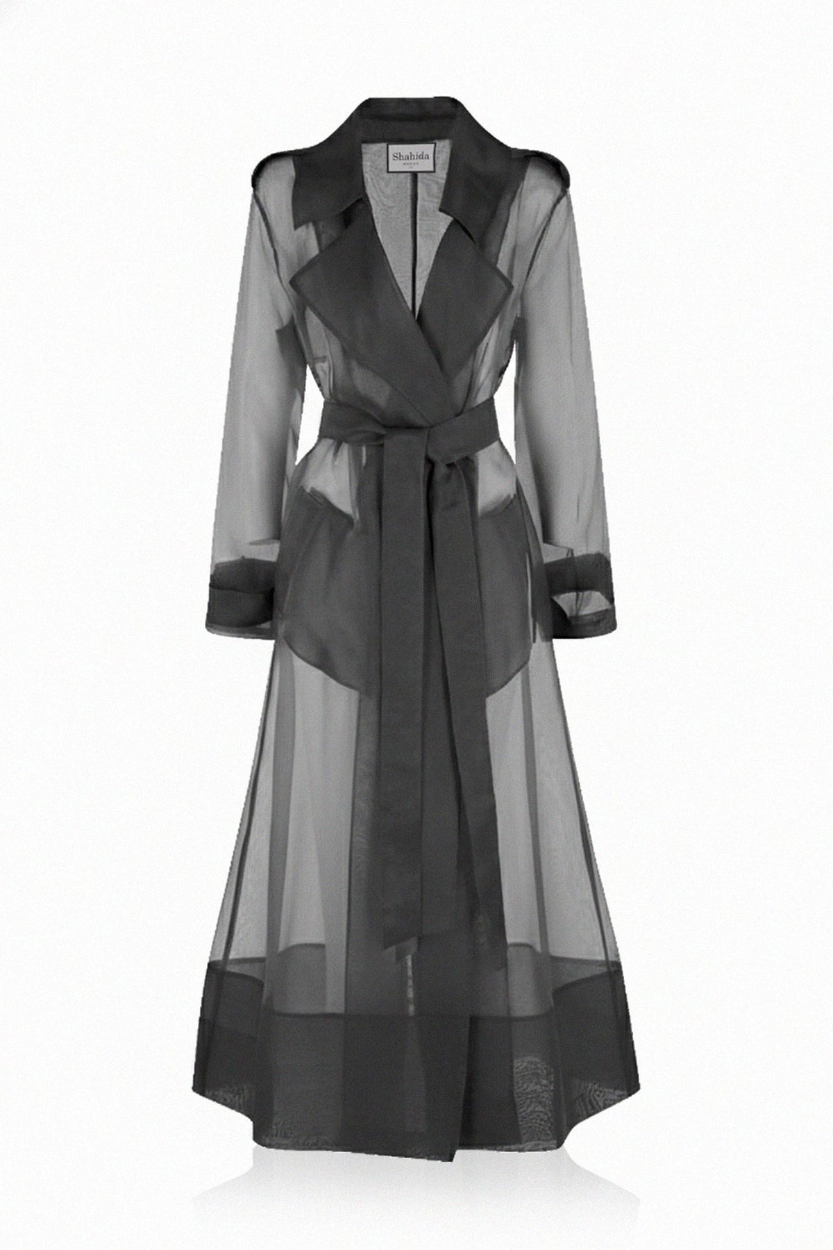 Charcoal Grey Sheer Silk Organza Trench Coat – Lightweight Transparent Summer Outerwear
