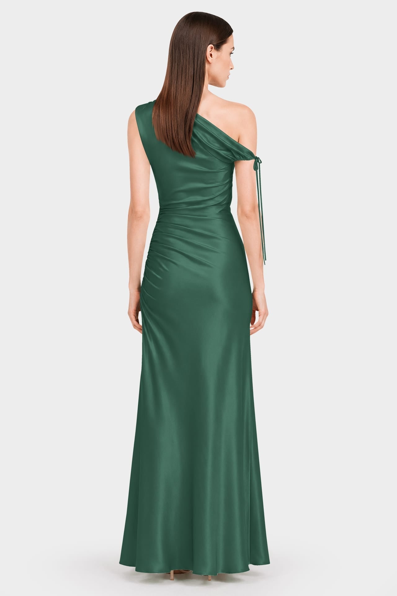 Designer Hunter Green Satin Gown for Weddings and Evening Events