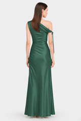 Designer Hunter Green Satin Gown for Weddings and Evening Events