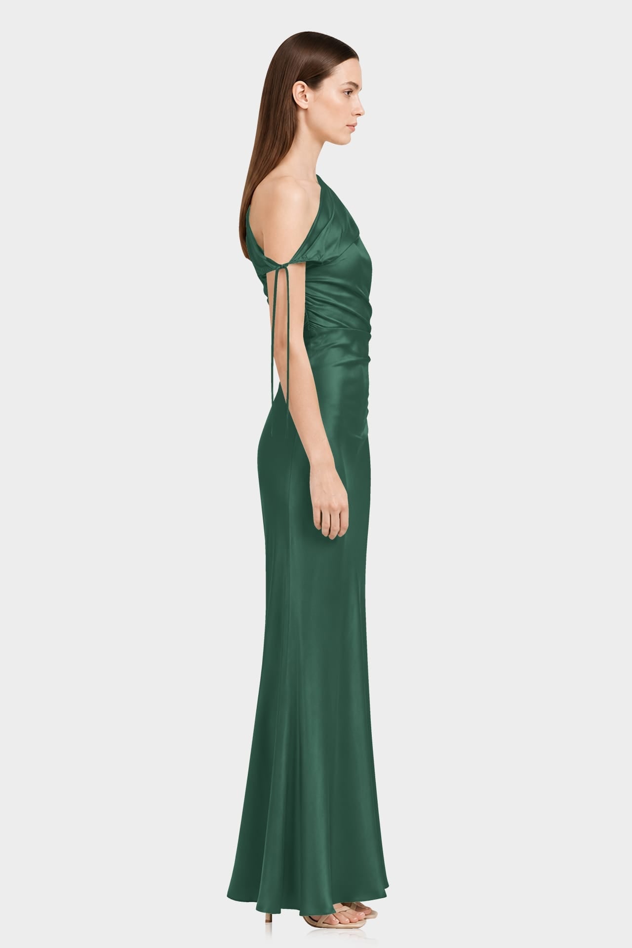 Designer Hunter Green Satin Gown for Weddings and Evening Events