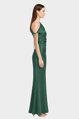 Designer Hunter Green Satin Gown for Weddings and Evening Events