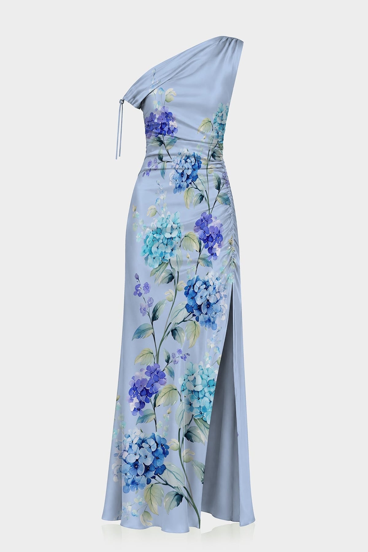 Sky Blue Floral One Shoulder Maxi Dress