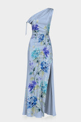 Sky Blue Floral One Shoulder Maxi Dress