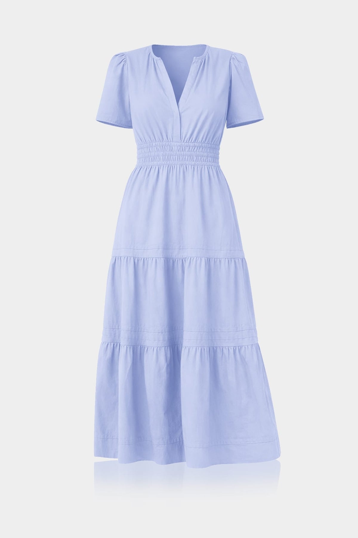 Icy Blue Vacation Tiered Midi Dress for Women – European Summer Dress